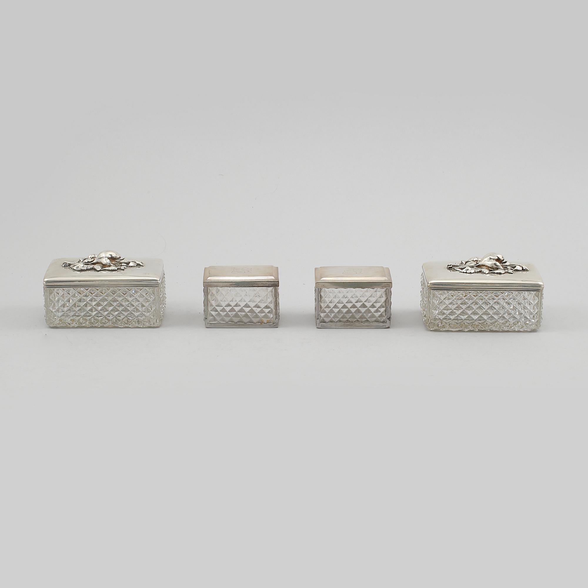 ASKAR, 4 st, silver och glas, Sverige, 1800-tal.