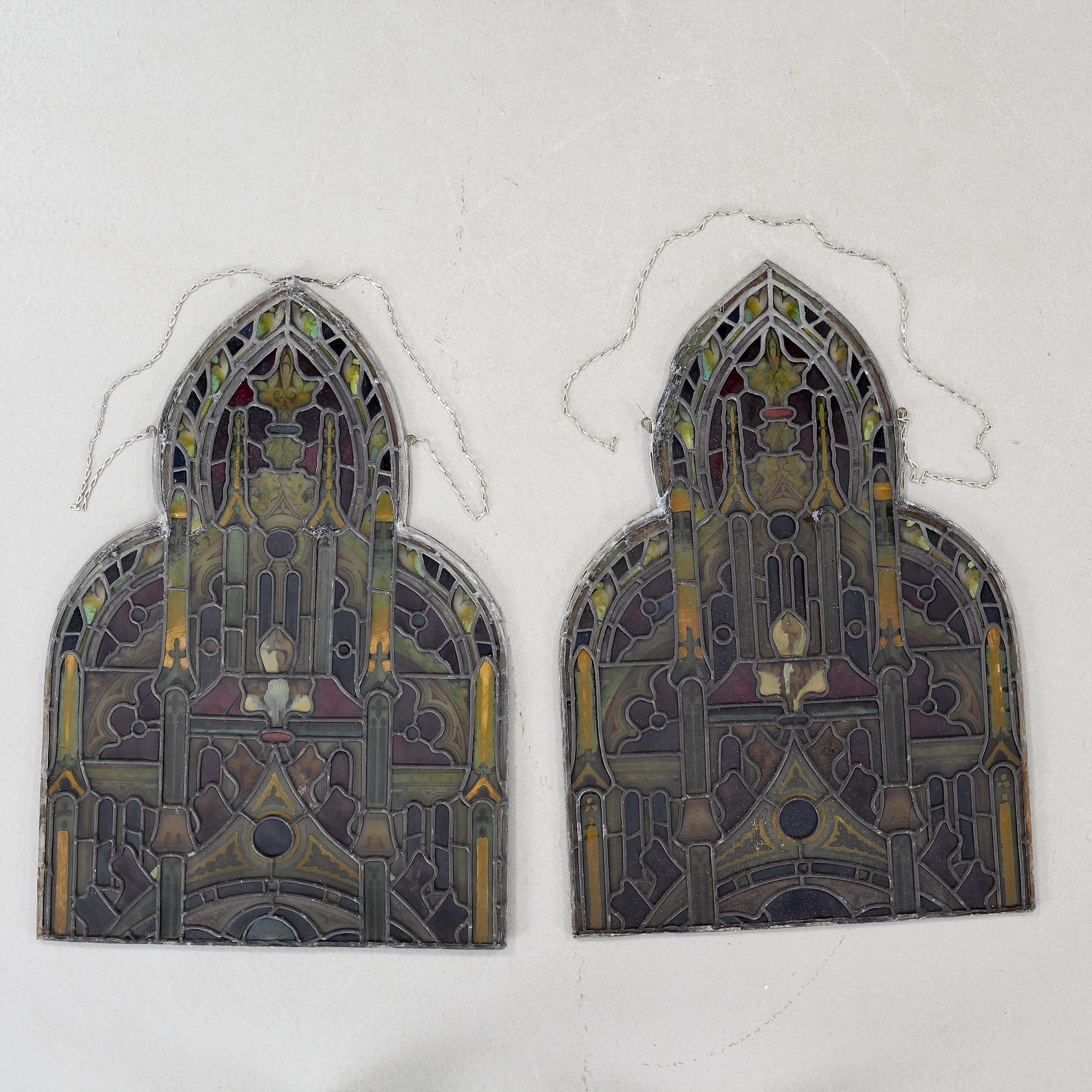 A pair of lead glass windows, made around year 1900.