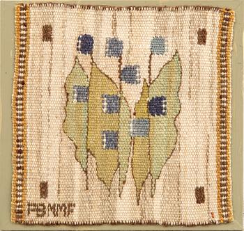 Märta Måås-Fjetterström, textile, tapestry technique, "Blomlapp" signed AB MMF. approx. 22x22 cm.