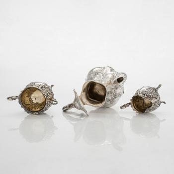 Kaffeservis, 3 delar, silver, rokokostil, GEWE, Malmö 1959.