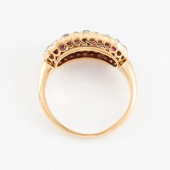 Ring, Hallbergs, 18K gold with rubies and old-cut diamonds. Early 20th century.