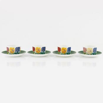Stig Lindberg, a set of four tea cups and saucers, 4 pieces, "Tahiti", Gustavsberg.