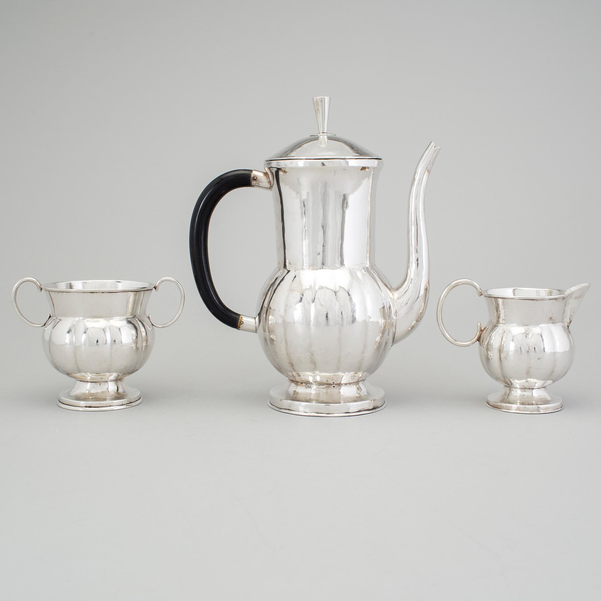 KAFFESERVIS, 3 delar, okänd mästare, Sverige 1916, silver.