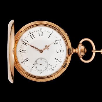 Pocket watch with chain. Gold. Ø 54 mm.