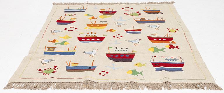 A hand-embroidered Kelim carpet, c. 225 x 170 cm.