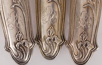 SERVERINGSBESTICK, 3 delar, silver och delvis förgyllda, Frankrike ca 1900.