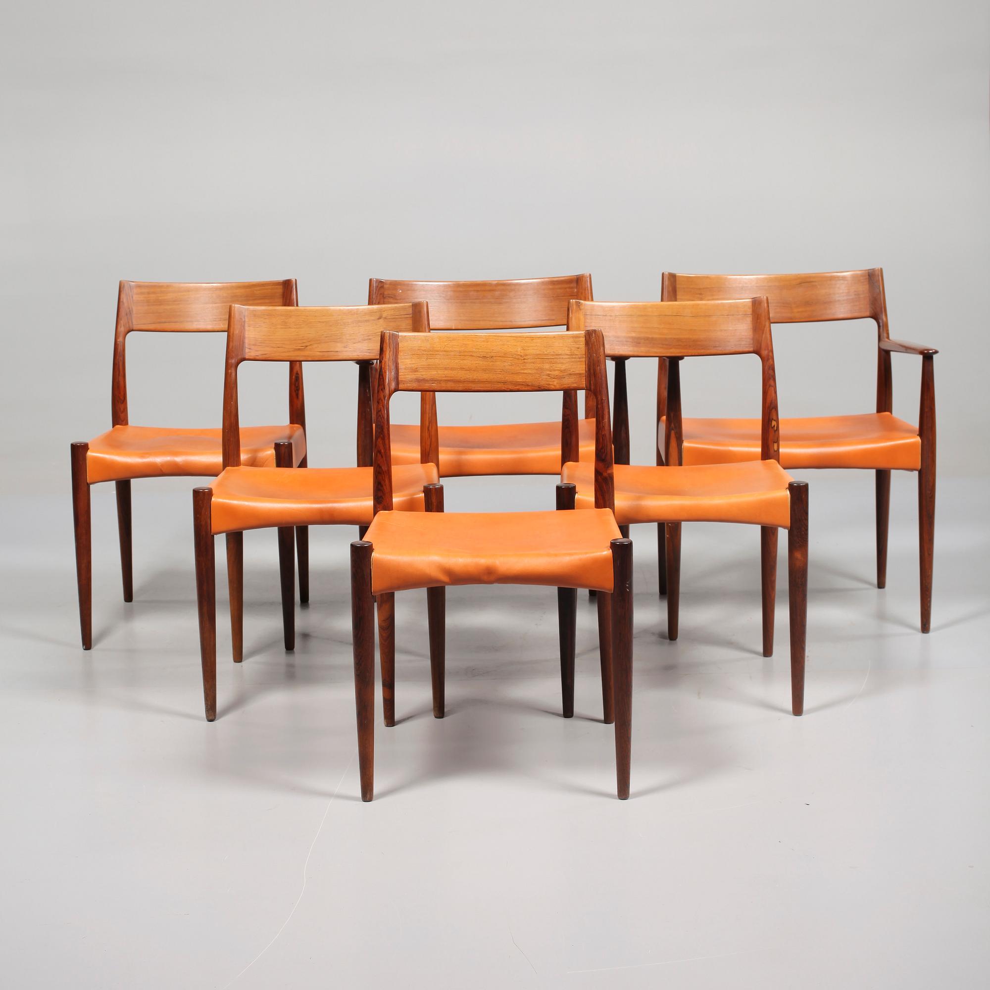 STOLAR, 4 st samt KARMSTOLAR, 2 st, Mogens Kold, Danmark, 1900-talets andra hälft.