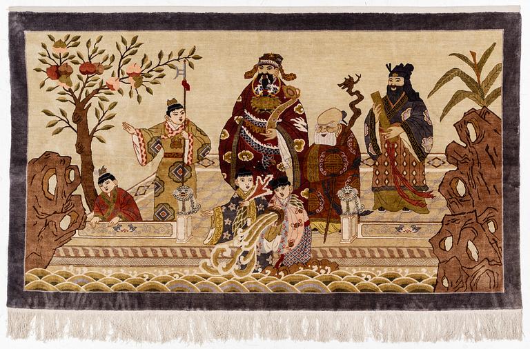 A figural rug/wall hanging, China, silk, old, c. 120 x 210 cm.