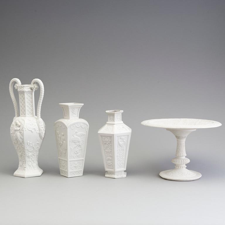 THREE PARIAN VASES AND A TAZZA, Gustafsberg and Rörstrand, ca 1900.