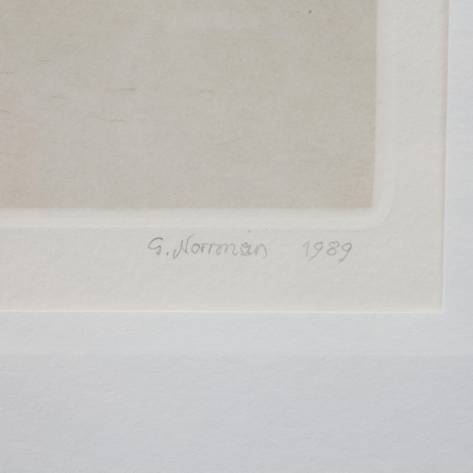 GUNNAR NORRMAN, torrnål, sign, numr 1/15 o dat 1989.