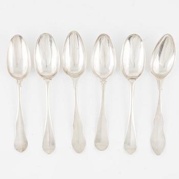 Six Swedish silver table spoons, 18th-19th century.