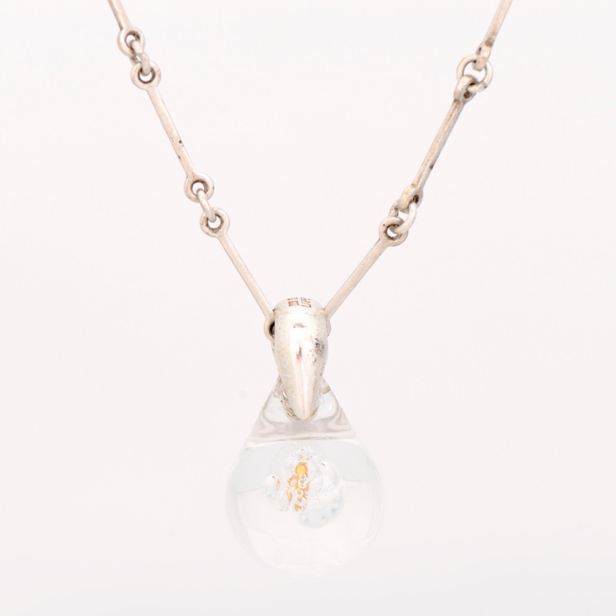 BJÖRN WECKSTRÖM, HALSSMYCKE, "Akryylihippu", silver, guld nugget, akryl. Lapponia 1980s.