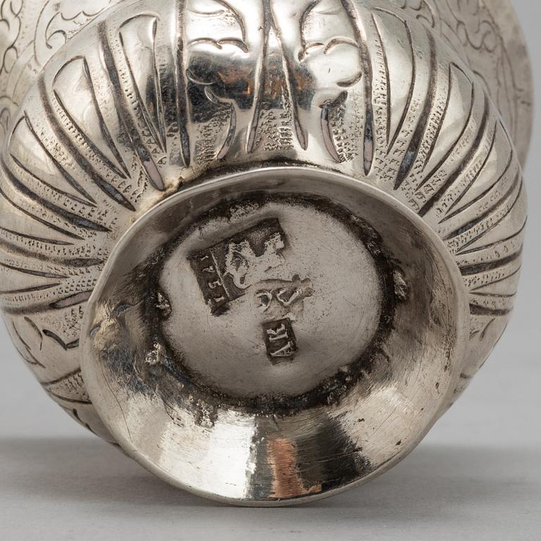 A Russian silver vodka cup, Moscow 1751.