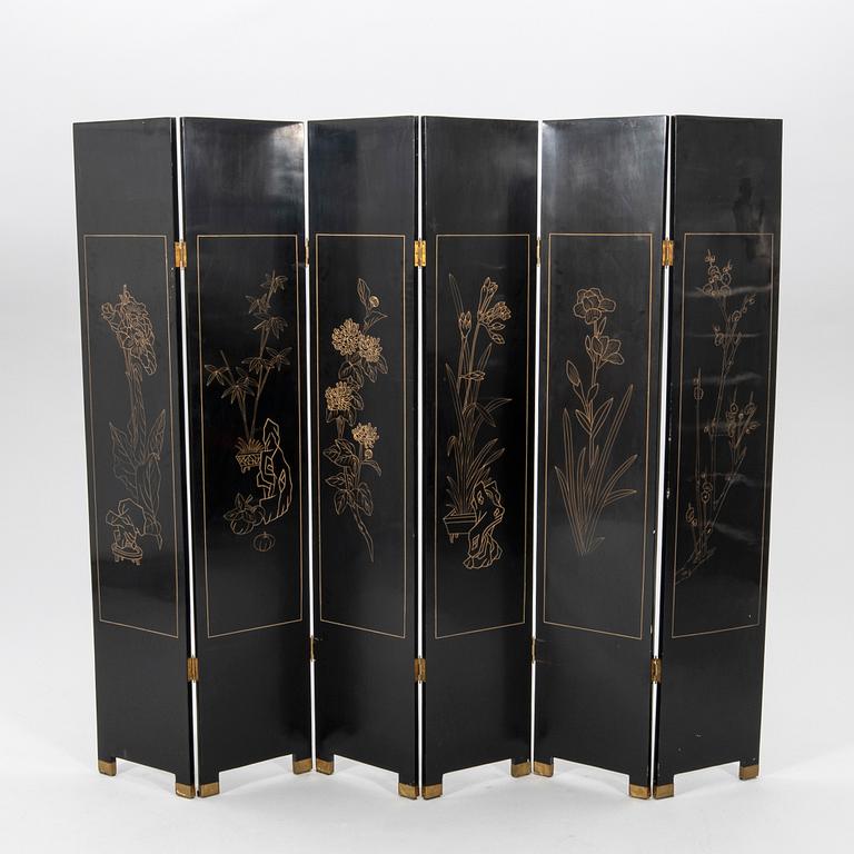A Japanese lacquer folding screen 20th century.