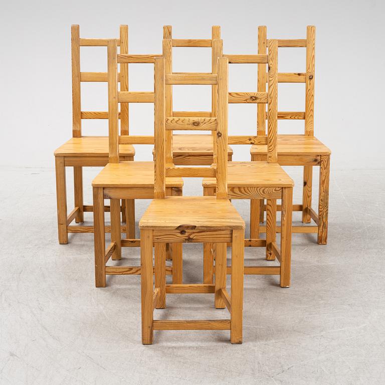 Sven Larsson, a set of six pine chairs, 1970's.