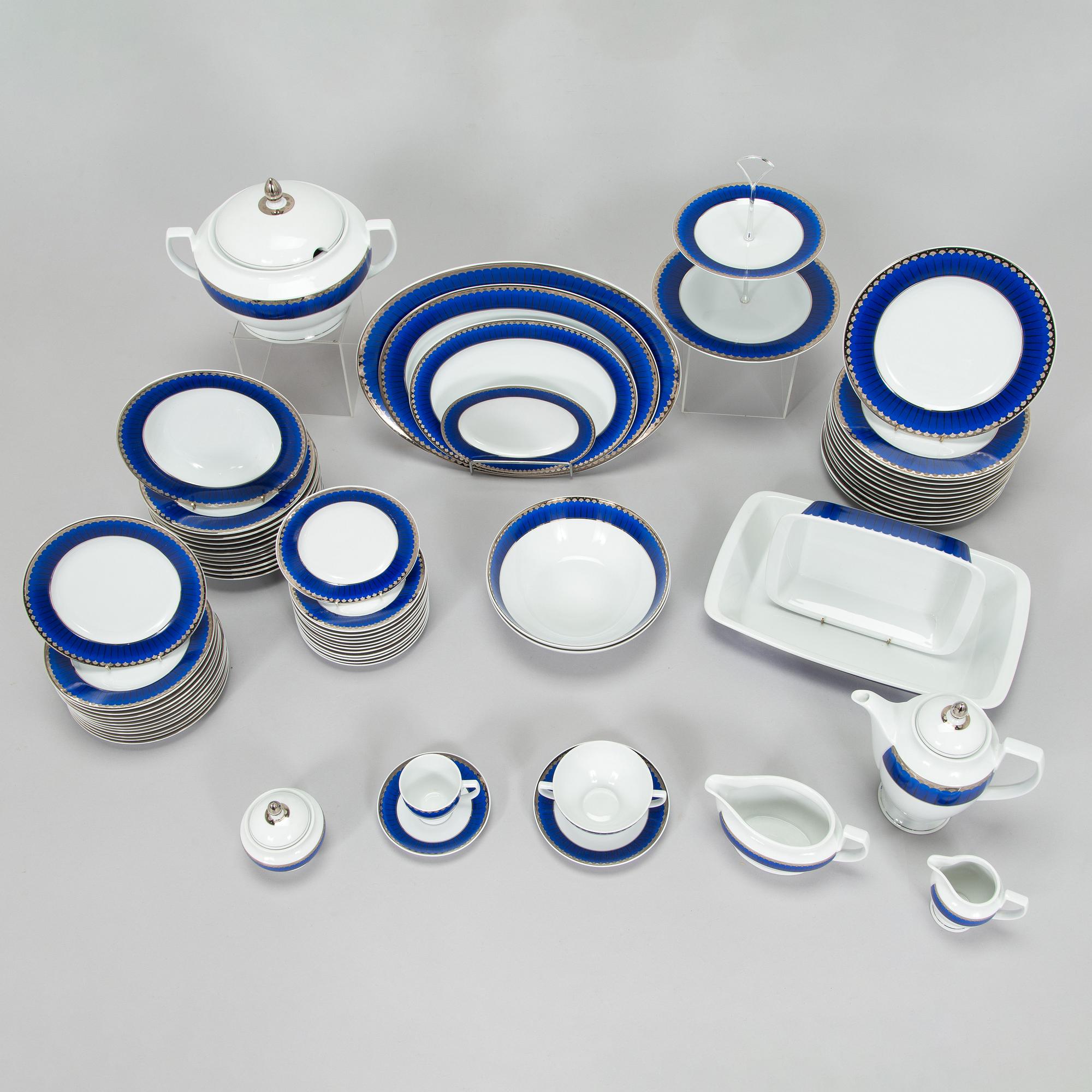 An 86-piece 'Marianne Royal Blue' porcelain dinner service, Christineholm, Millennium series 2000.