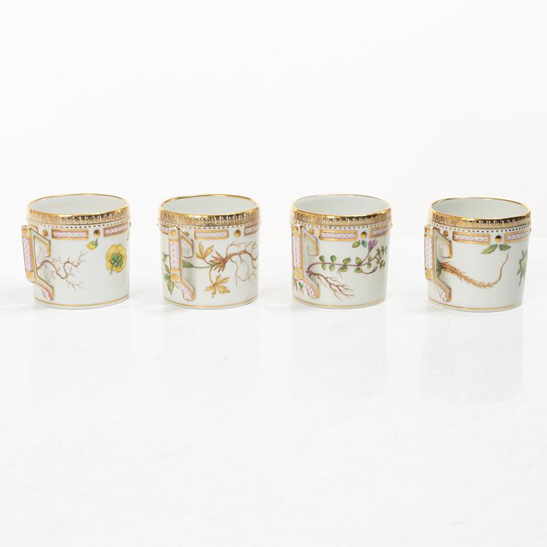 Royal Copenhagen, seven mocka cups with saucers, 'Flora Danica', Denmark.