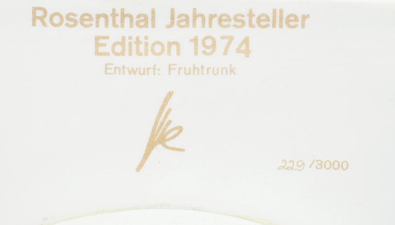 FAT, porslin, Jahresteller 1974, Günter Fruhtrunk, Rosenthal.