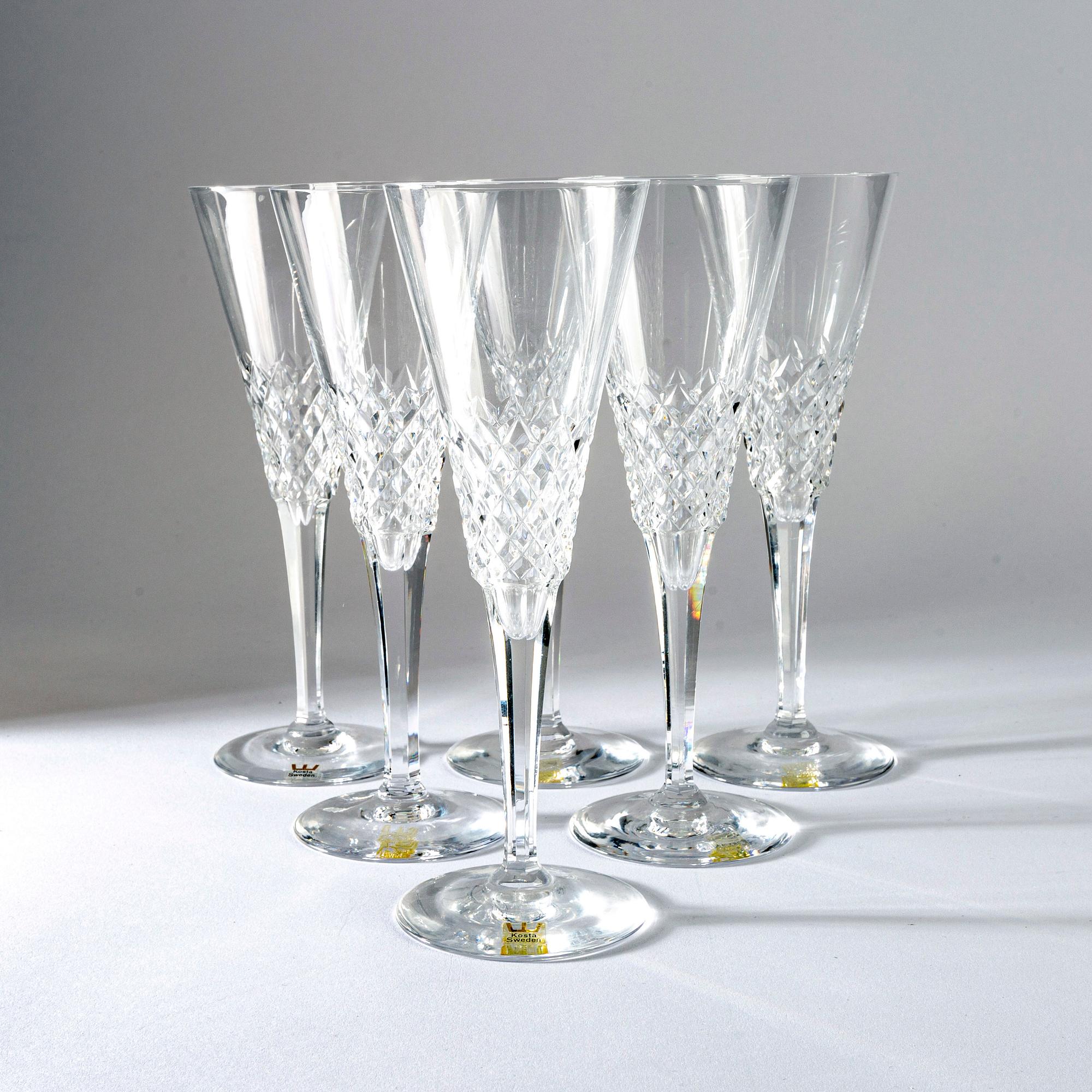 Vicke Lindstrand, champagneglas, 6 st, "Ambassadör", Kosta Boda.