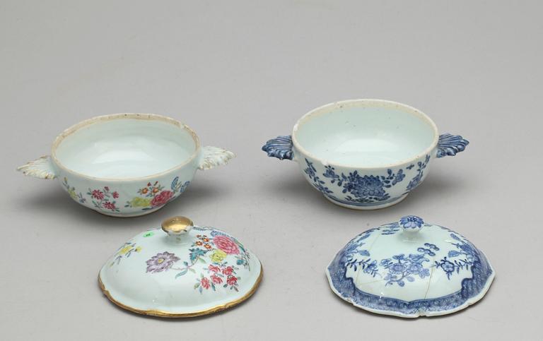 EQUELLER med LOCK, två stycken, kompaniporslin. Qing dynastin, Qianlong (1736-95).