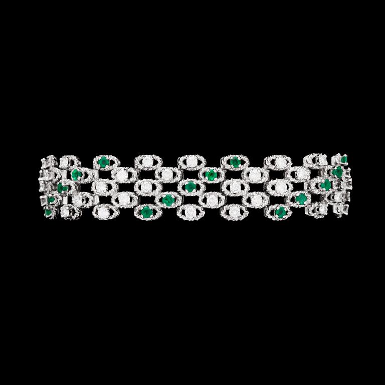 ARMBAND, smaragder med briljantslipade diamanter, tot. ca 2.50 ct.