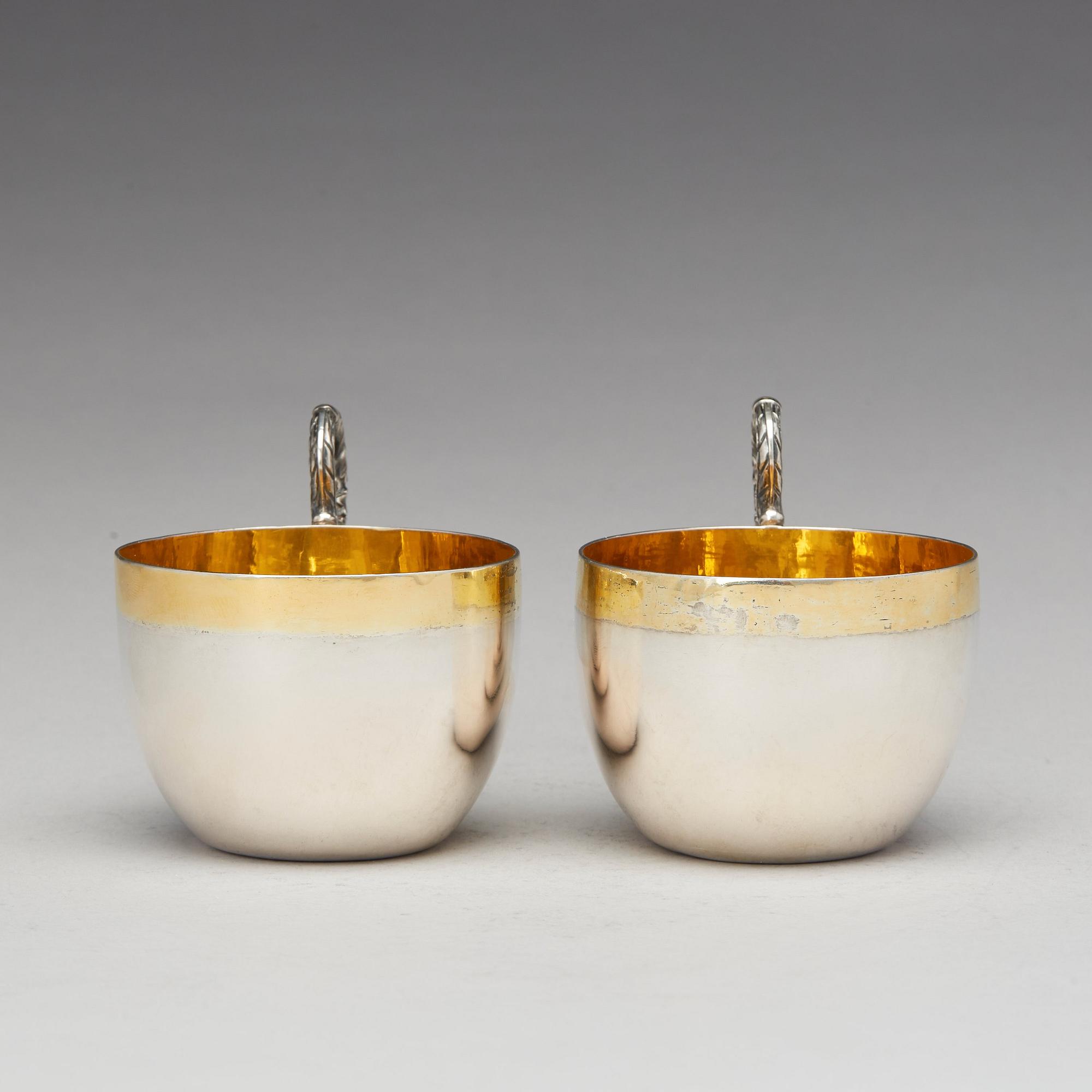 A pair of Swedish parcel-gilt silver cups, mark of Daniel Falck, Malmo (1685-1705). Reworked in the 19th century.