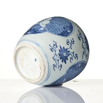 A blue and white 'boys' jar, Qing dynasty, 18th century.