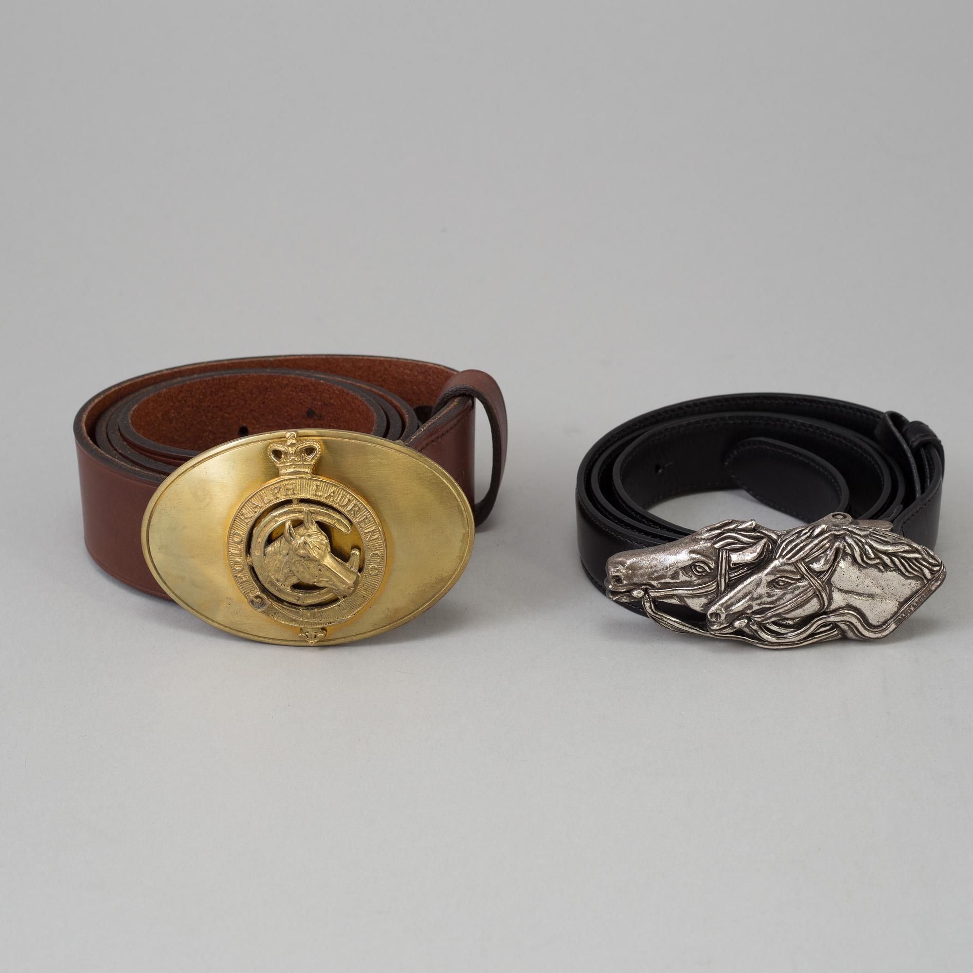 Two leather belts by Ralph Lauren.