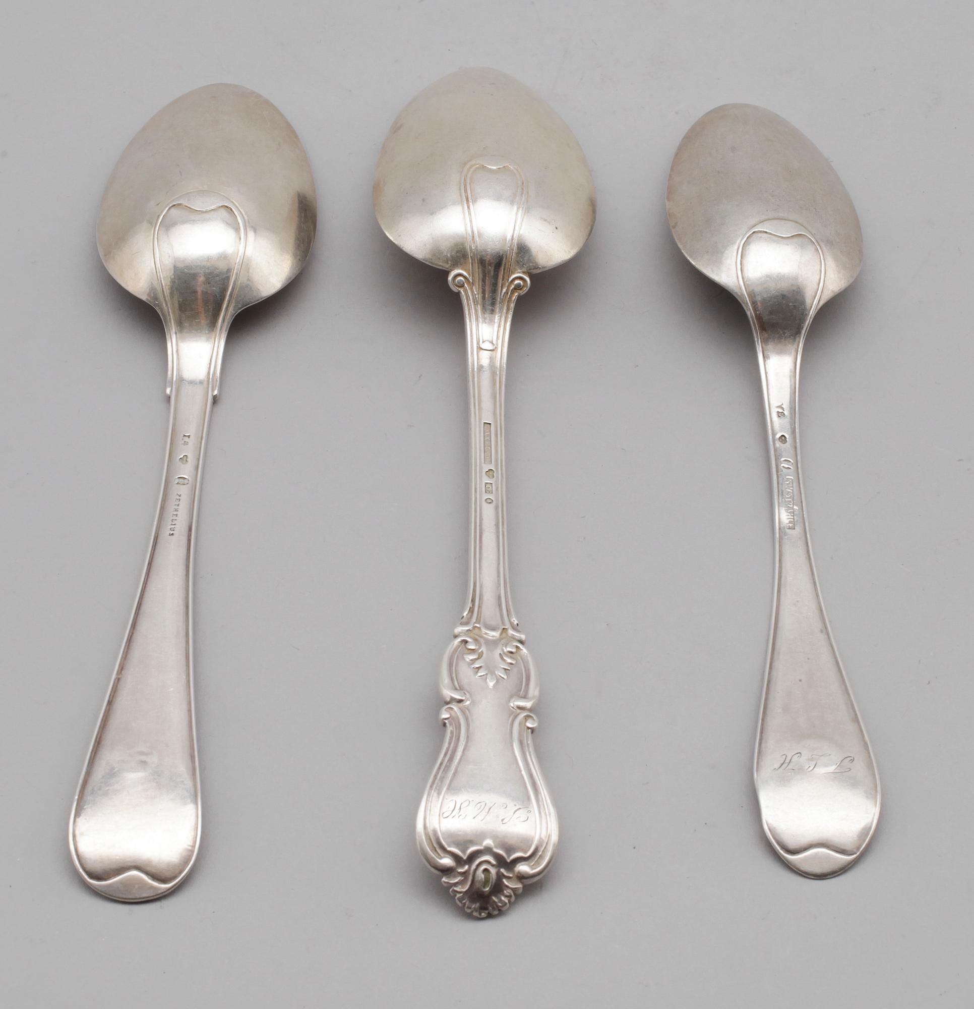 MATSKEDAR, 3 st, silver, olika, svenska stämplar, 1800-tal. Vikt ca 193 gram.