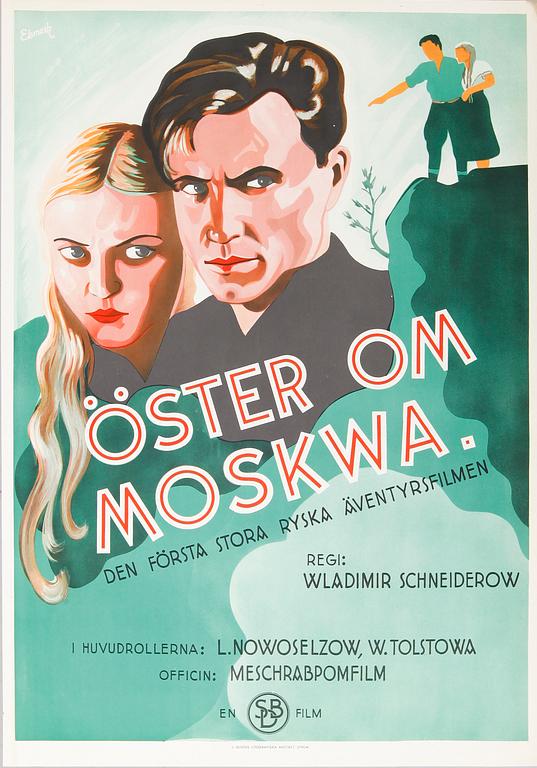 FILMAFFISCH, litografiskt tryck, "Öster om Moskwa", Ekmark, 1935.
