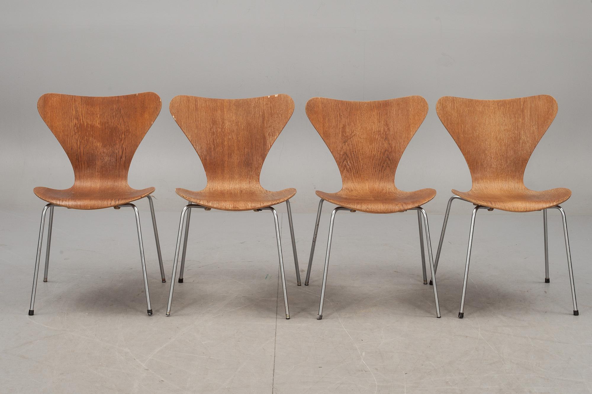 STOLAR, 4 st, "Sjuan", Arne Jacobsen för Fritz Hansen, Danmark.