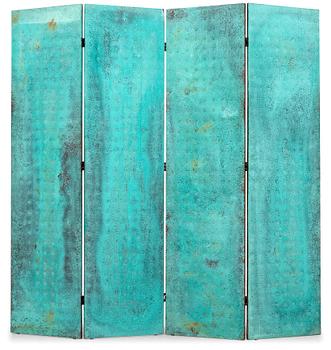 A Mats Theselius copper room divider with a green patina, Källemo Sweden post 1989.