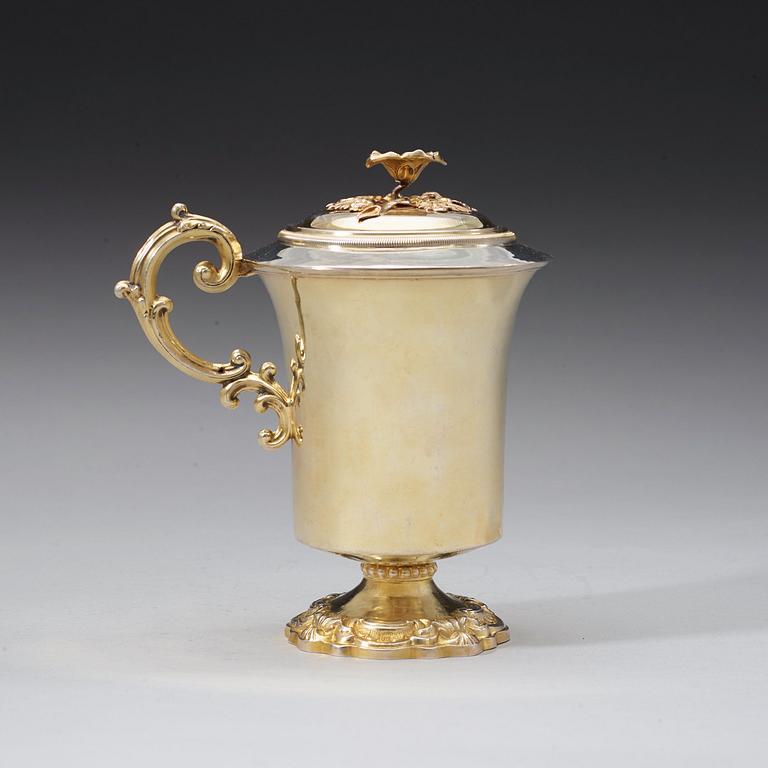 A Russian 19th century silver-gilt cup and cover, unidentified makers mark, Moscow 1847.