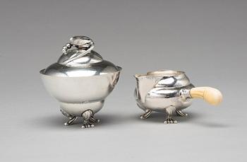 Georg Jensen, a four pieces of "Blossom" tea- and coffee set, Copenhagen 1918-1919, 830/1000 silver, design nr 2 and 100.