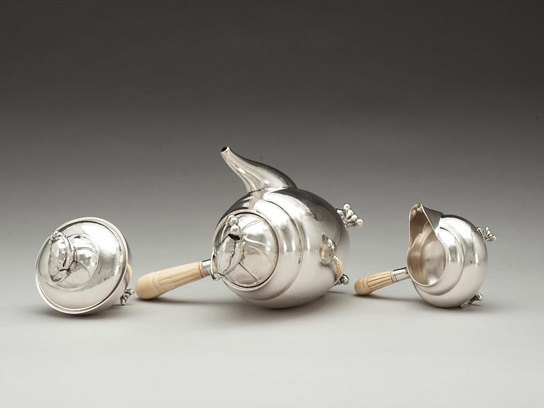 A Georg Jensen three pcs sterling coffee service, 'Blossom', Jensen & Wendel, Copenhagen 1945-51.