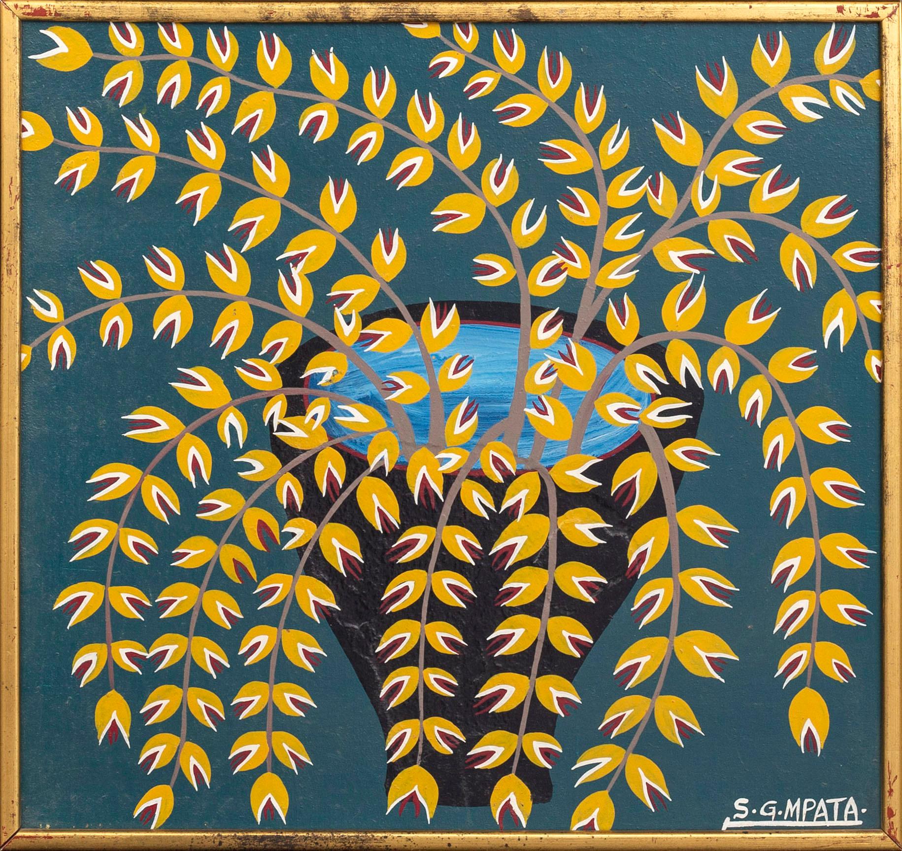 An 1970:s Seymond George Mpata so called Tingatinga- painting, bicycle paint on masonite, signed.