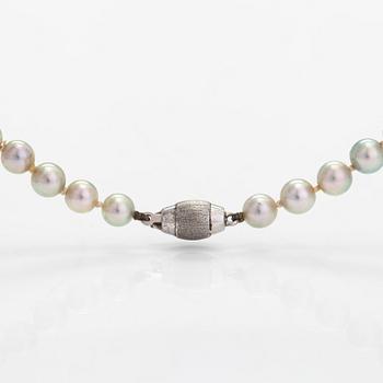 A pearl collier and earrings, 18K white gold, sterling silver and cultuted pearls.