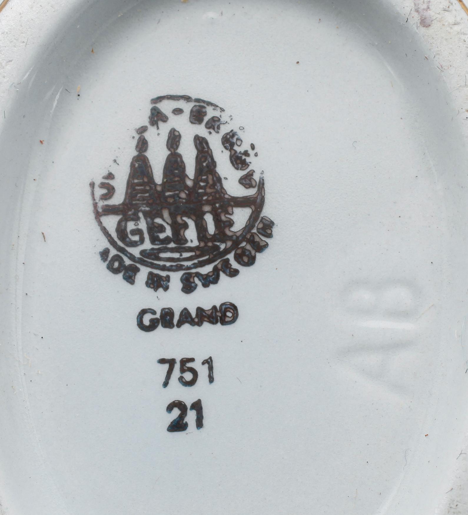 TESERVIS, porslin, "Grand", Arthur Percy, Upsala-Ekeby, omkring 1900-talets mitt.