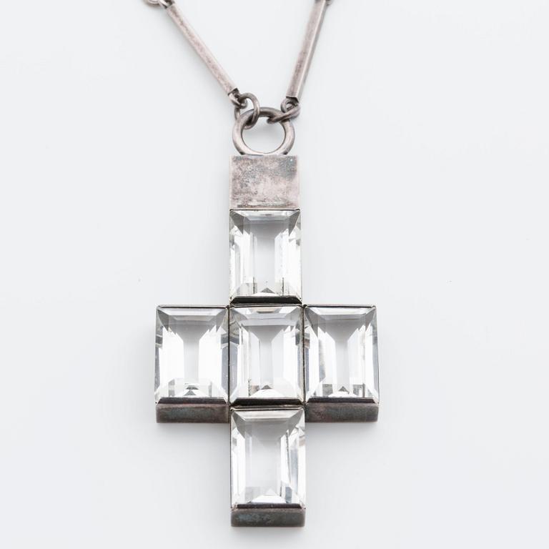 Wiwen Nilsson, a sterling and rock crystal cross-shaped necklace, Lund Sweden 1943.