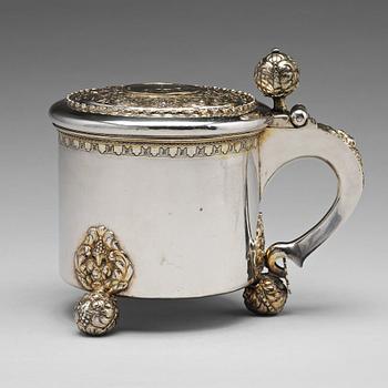 172. A Swedish 18th century parcel-gilt silver tankard, mark of Jacob Brunck, Stockholm 1724.