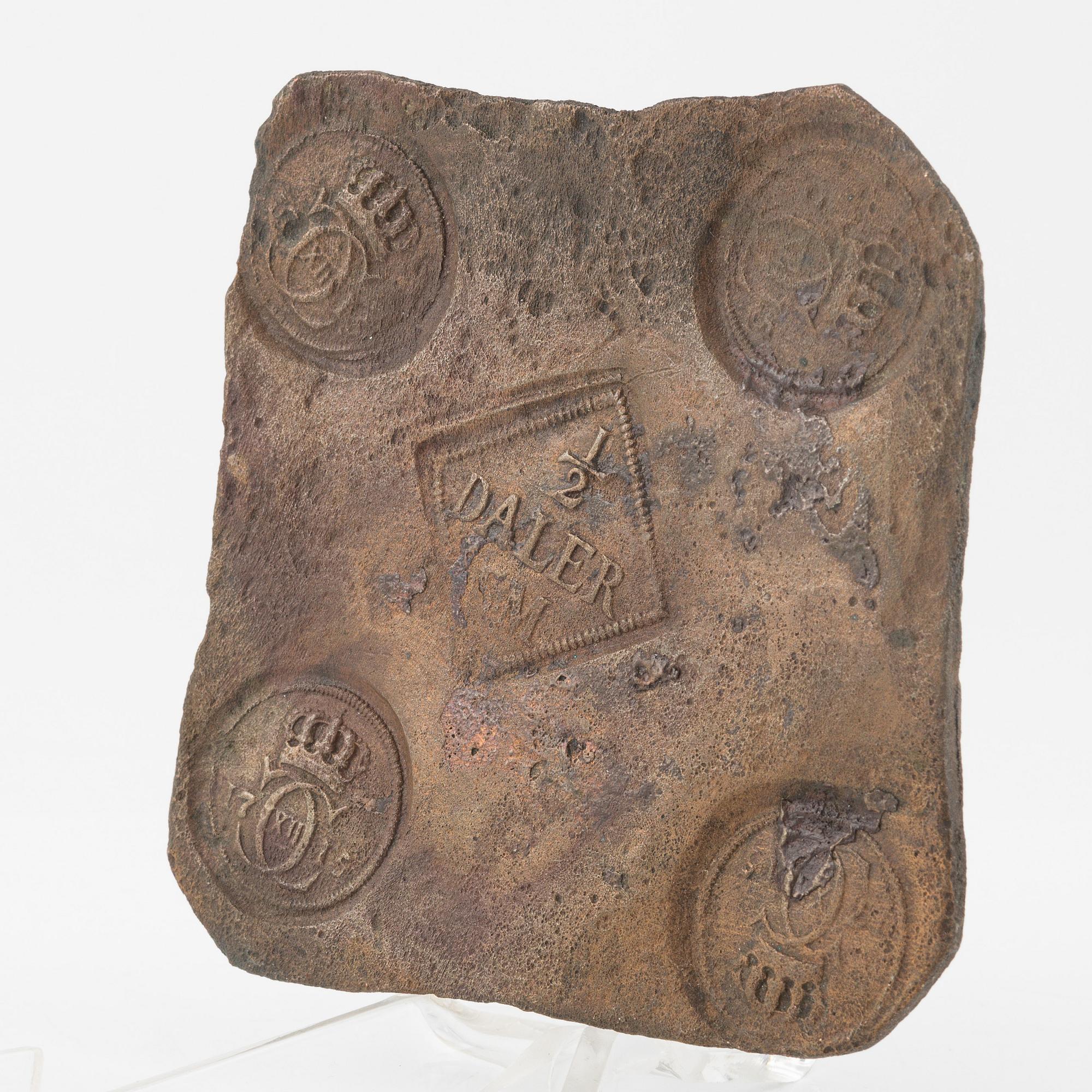 A Swedish platecoin 1/2 daler, 1715.