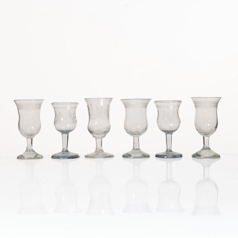 18 wine glasses, 19th century.