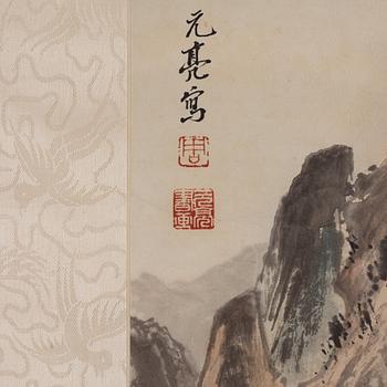 Zhou Yuanliang, Bergslandskap med träd i höstfärger.
