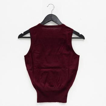 Alaïa, a burgundy wool twin set with cardigan and top, French size 38.