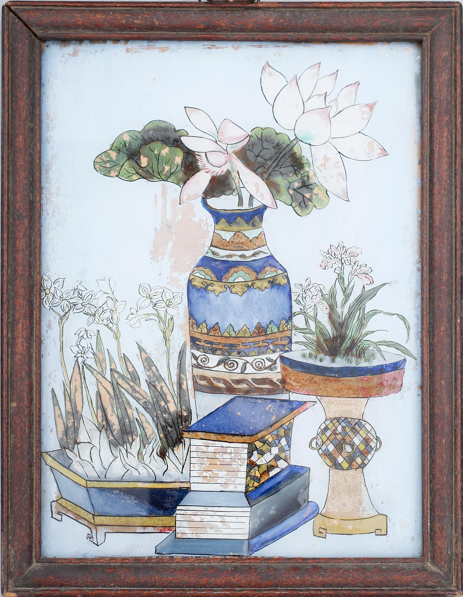 GLASMÅLNINGAR, 2 st, Kina, 1800/1900-tal.