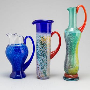 KJELL ENGMAN, karaffer, tre stycken, glas, signerade, för Kosta Boda.