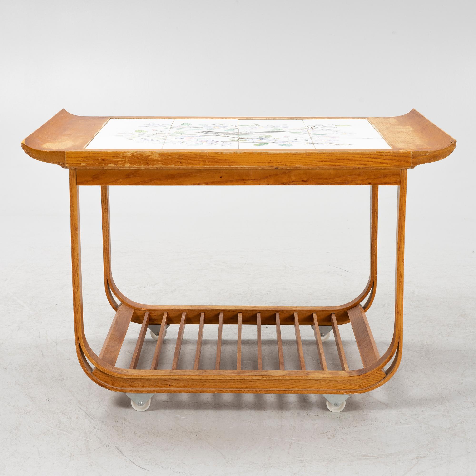 An elmwood serving trolley, Ferdinand Lundqvist, Gothenburg, 1940's/50's.