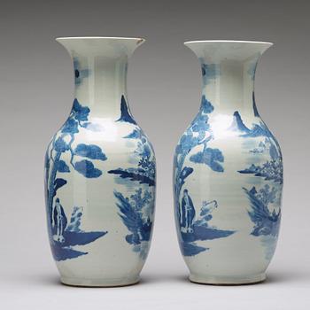 A large pair of blue and white vases, Qing dynasty, 19th Century.