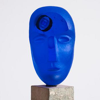 Bertil Vallien, a unique cast glass sculpture, head on stand, Kosta Boda, Sweden.