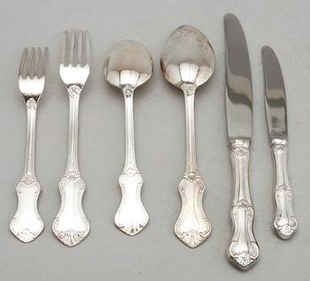 BESTICK, 40 delar, silver, "Patricia", Mema, 1960-tal. Total vikt med knivblad ca 1874 g.
